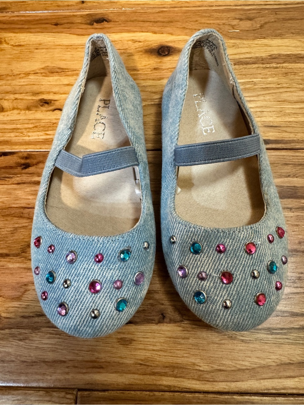 Childrens Place Girls Denim Blue Mary Jane Dress Shoe Size 7 Jewels